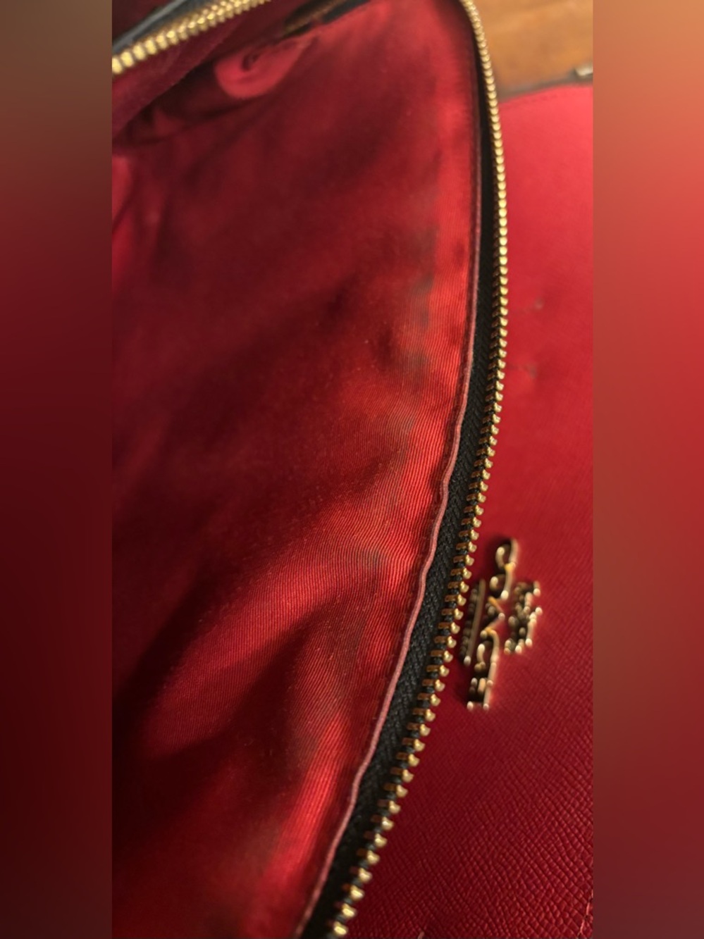 Coach Black Leather Tote with Red Interior Accent - Picture 10 of 14